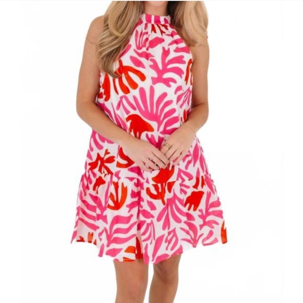 J.MARIE lara high neck mini dress in pink